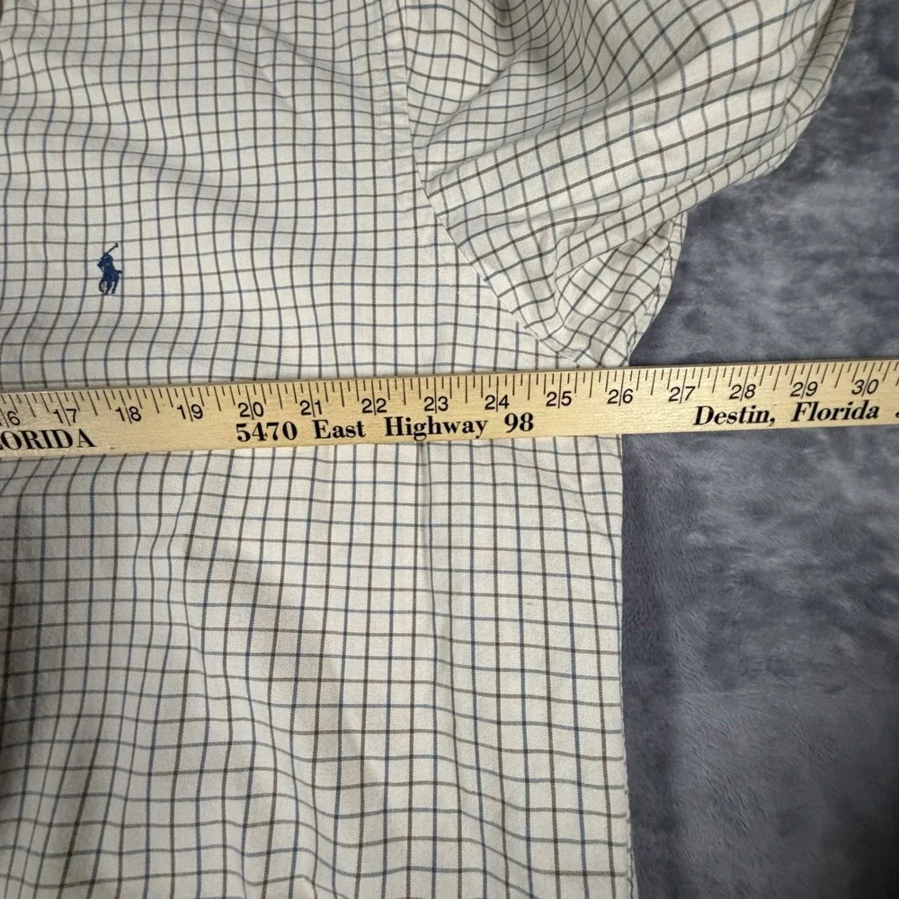 Polo Ralph Lauren Shirt Men's Large Tan Windowpane Plaid Long Sleeve Preppy Pony